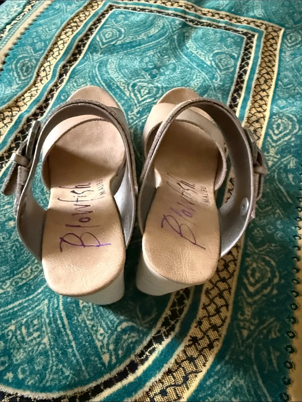 Blowfish Taupe and Light Taupe Double Strap Wedge Sandals